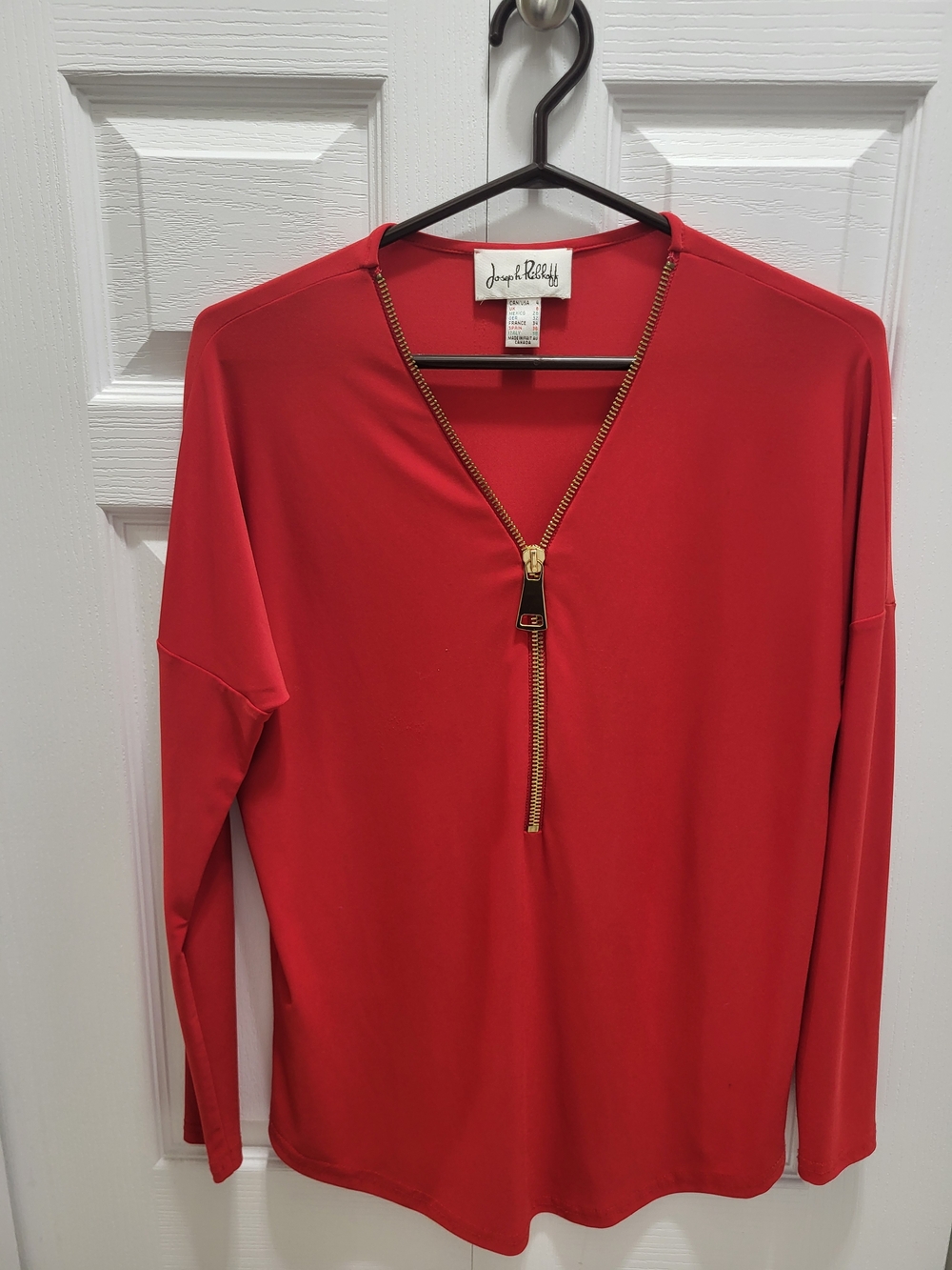 Joseph Long-Sleeve Red Top with Gold Zip